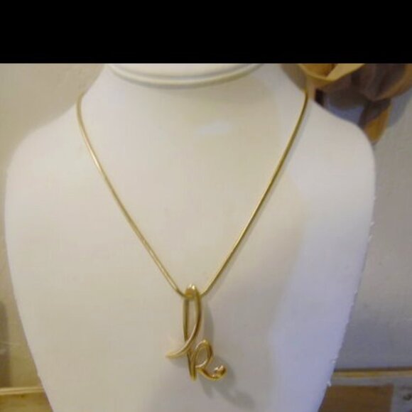 Colleen Lopez Fancy Cursive Script Initial "K" Pendant w/Chain 18" - Picture 2 of 9